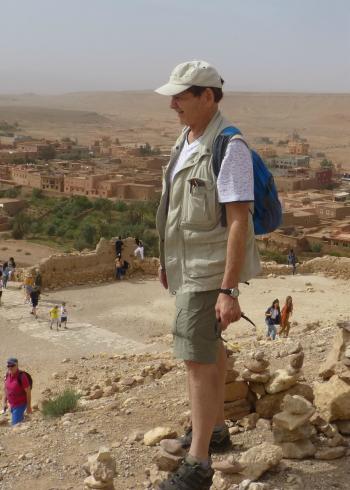 Randy on the peak overlooking the ksar of Aït-Ben-Haddou in Morocco. Photo by Erle Jones