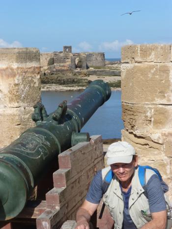 Randy on the ramparts of Skala du Port, an 18th-century artillery fortification in Essaouira, Morocco. Photo by Erle Jones