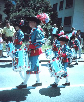 Drummers in a fife-and-drum procession — Naters, Switzerland.