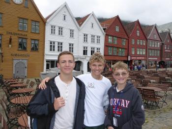 The boys at Bryggen, the old wharf of Bergen, Norway.