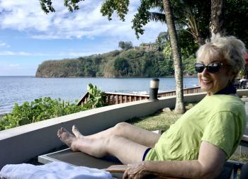 Marcia Plotkin relaxing in Tahiti. Photo by Steve Plotkin