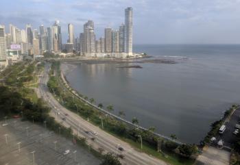 Modern Panama City as seen from the Club InterContinental Lounge in the InterContinental Miramar Panama.