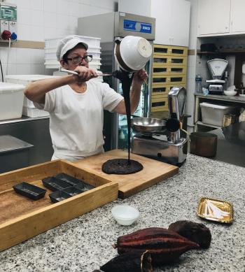A demonstration of chocolate being made in Modica.