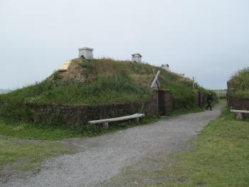 Replica of the main communal hall in Viking complex A-B-C  at L’Anse aux Meadows — Newfoundland, Canada.