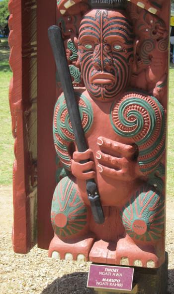 Māori woodcarving at Waitangi — North Island, New Zealand.