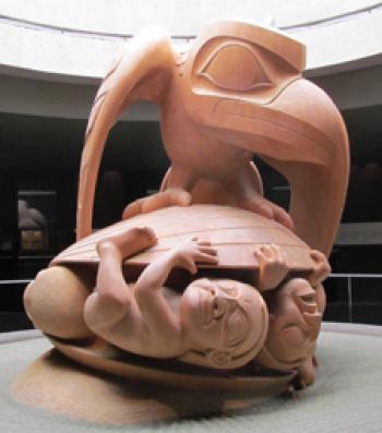 Haida artist Bill Reid’s sculpture “Raven and the First Men” — Museum of Anthropology, Vancouver. Photo by Julie Skurdenis