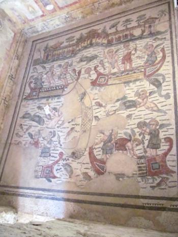 Mosaic in the Room of the Cherub Fishermen — Villa Romana del Casale, Sicily. 