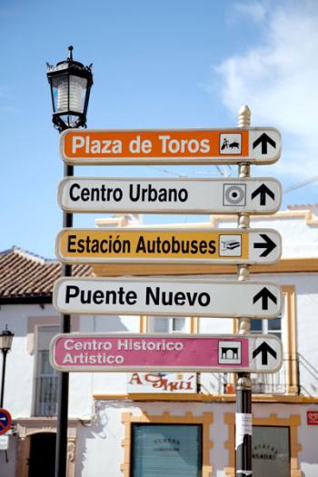 In European towns, big and small, helpful signs direct drivers to the main sight