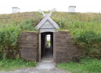 The Norse built sod houses of earth packed over wooden frames, like the one pictured above, at L’Anse aux Meadows.