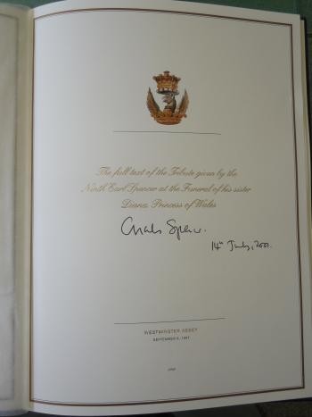 The Earl Spencer's signature in a copy of his eulogy to his sister, Princess Diana. Photo by Gail Wang